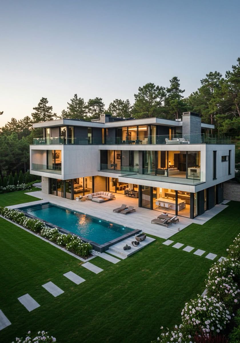 Modern Multi-Level Home with Pool and Expansive Glass Facade