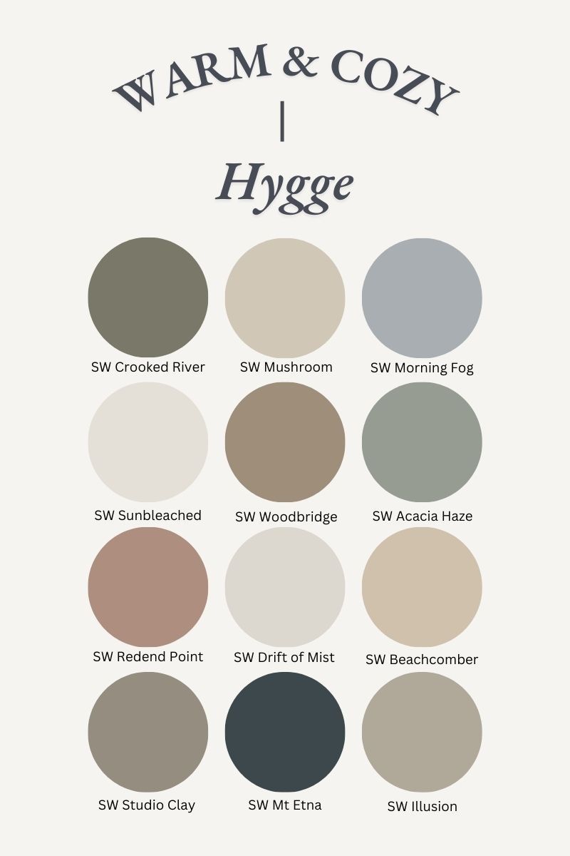 Warm & Cozy Hygge-Inspired Paint Color Palette for Interiors