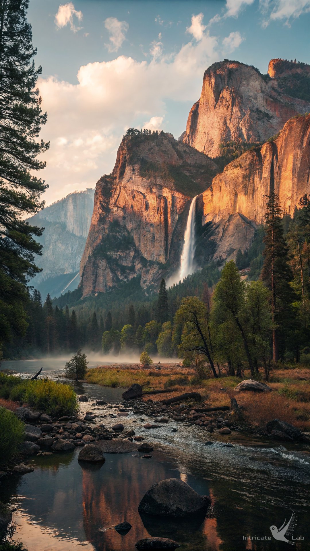 Dramatic Mountain Waterfall at Sunset