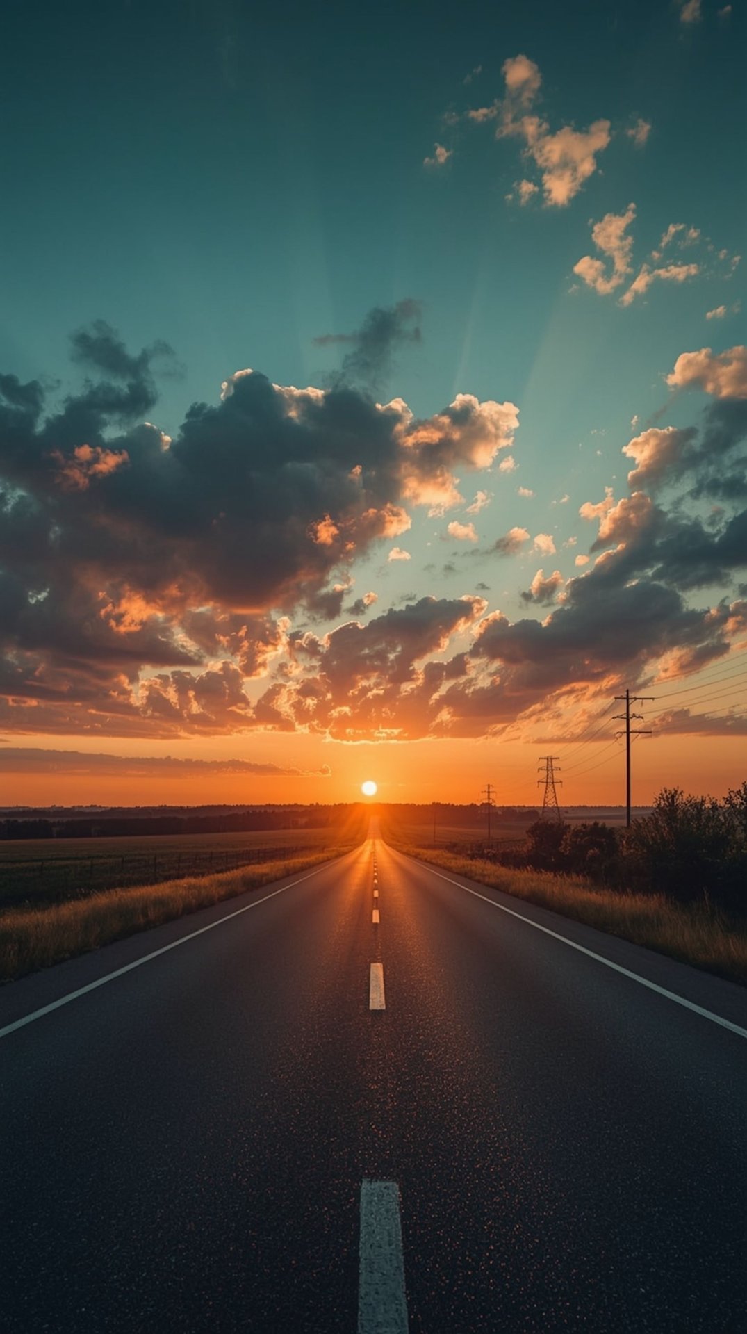 Open Rural Road at Sunset with Dramatic Cloud-Filled Sky