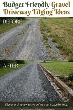 Gravel Driveway with Wood and Stone Edging for Defined Borders