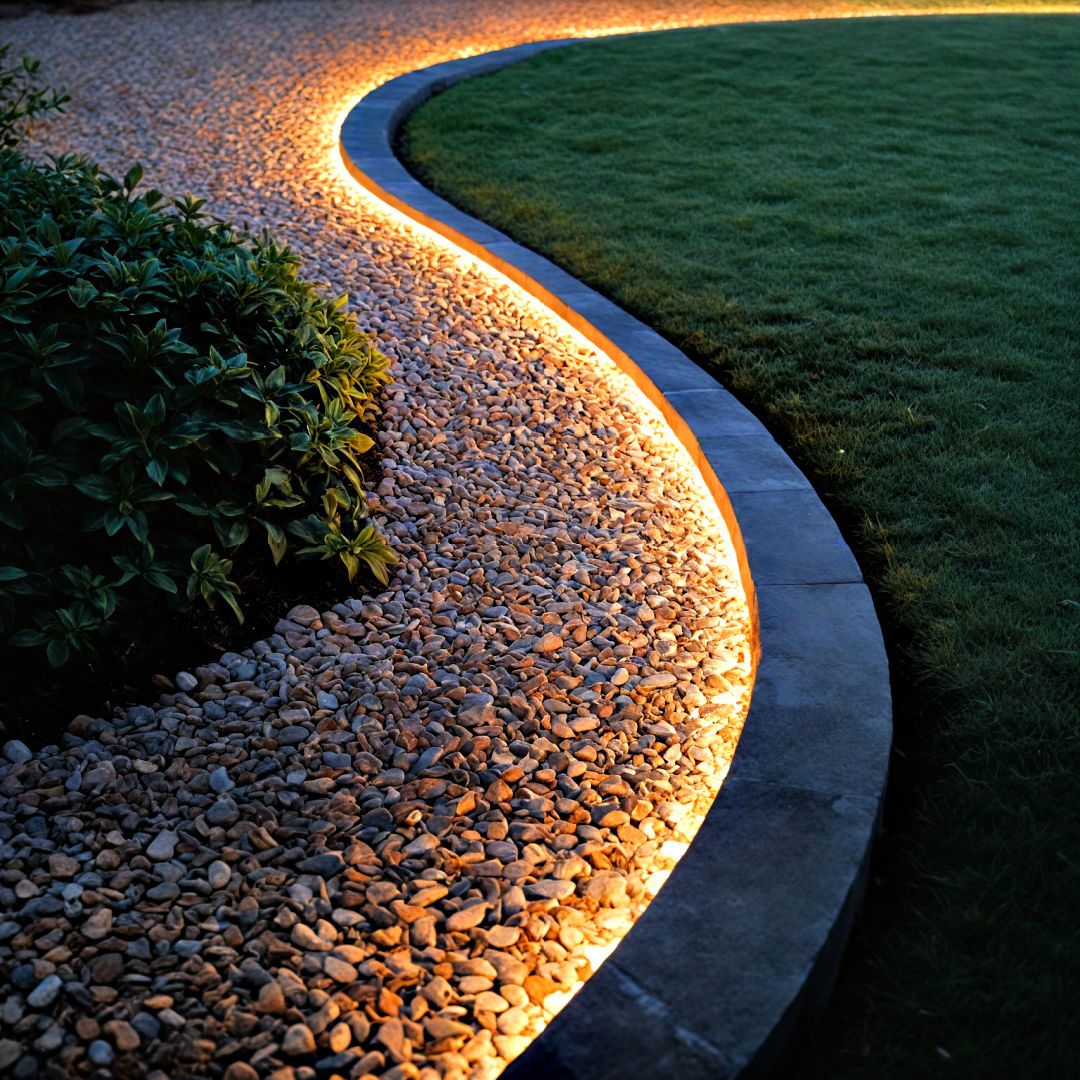 Curved Gravel Garden Border with Integrated LED Landscape Lighting