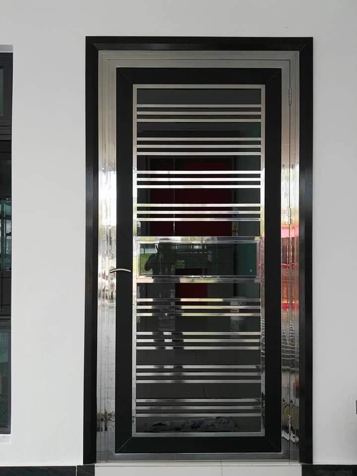 Modern Steel and Glass Entry Door with Horizontal Bar Design